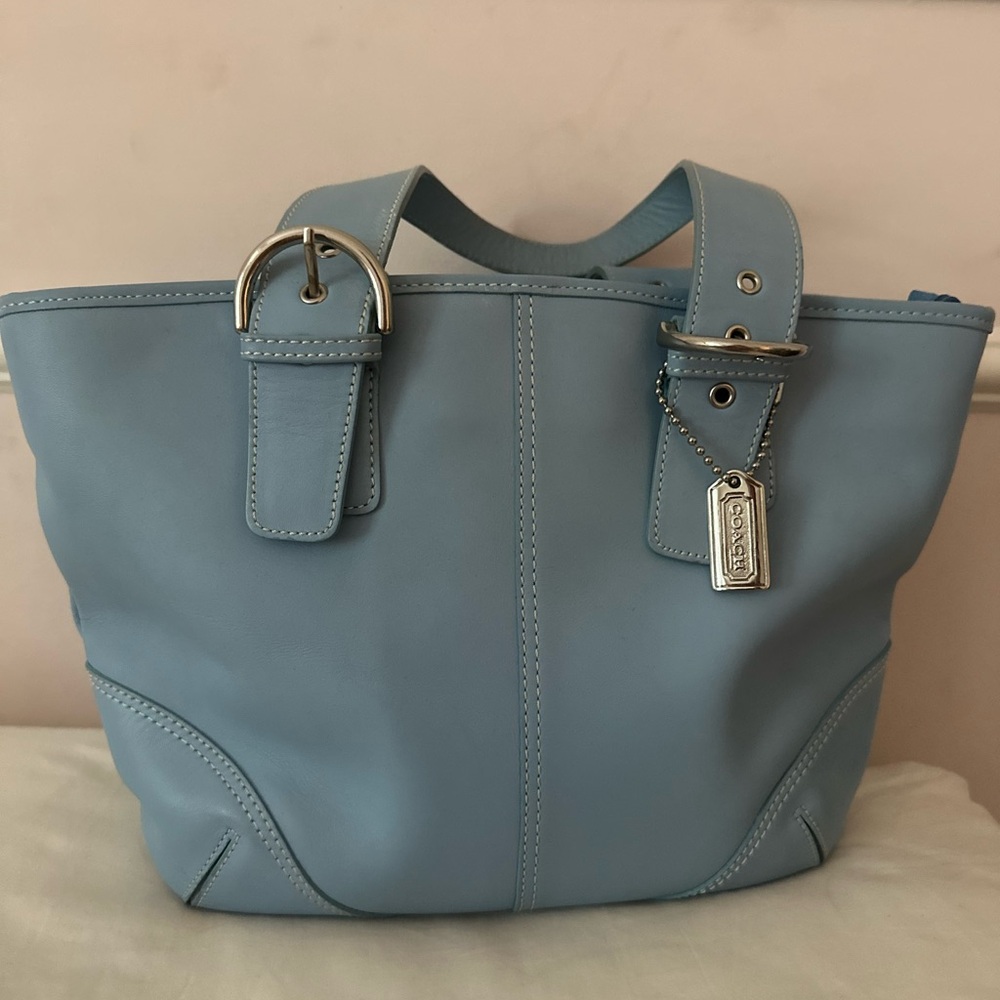 Coach Blue Leather Tote Bag